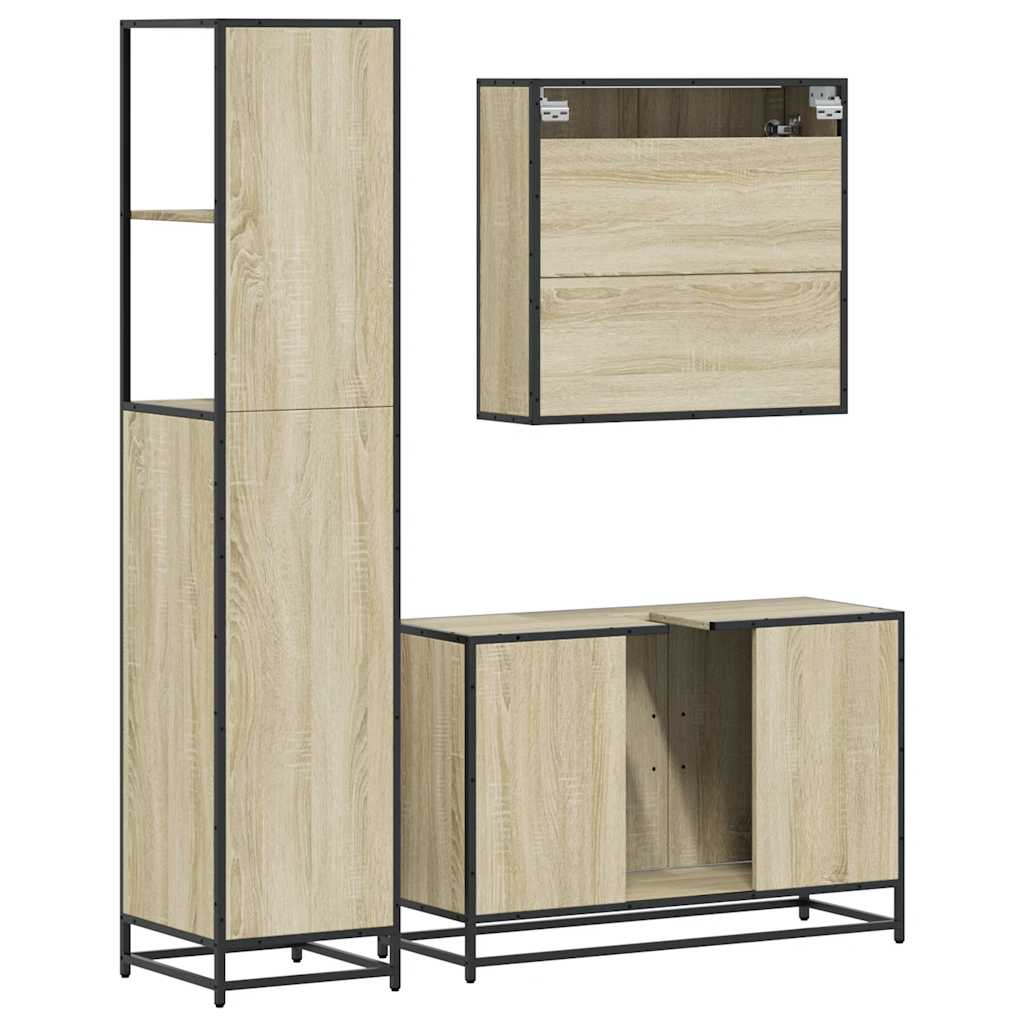 3-delige Badkamermeubelset bewerkt hout sonoma eikenkleurig is nu te koop bij PeponiXL, paradijselijk wonen!