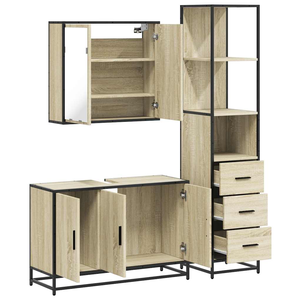 3-delige Badkamermeubelset bewerkt hout sonoma eikenkleurig is nu te koop bij PeponiXL, paradijselijk wonen!
