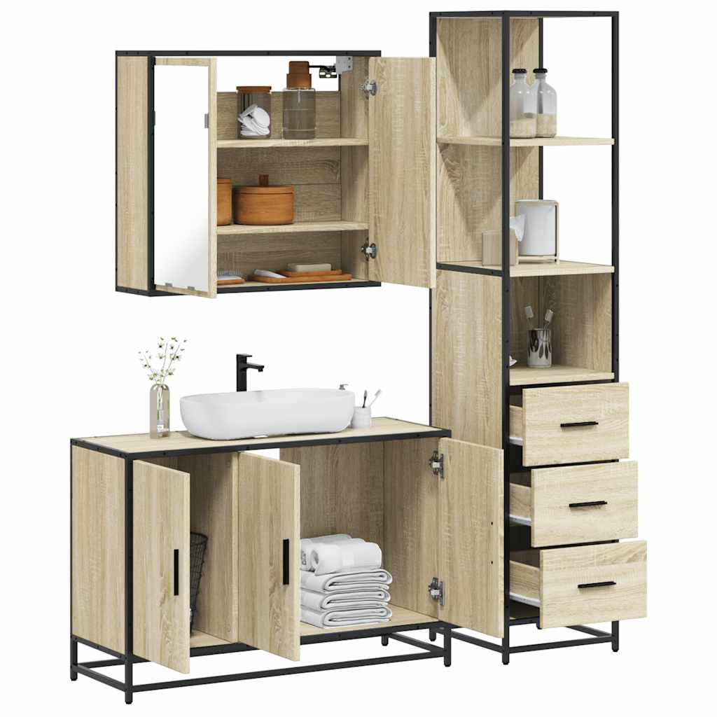 3-delige Badkamermeubelset bewerkt hout sonoma eikenkleurig is nu te koop bij PeponiXL, paradijselijk wonen!