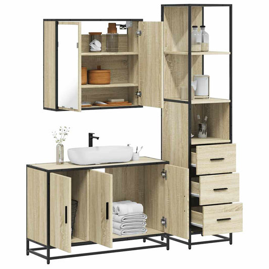 3-delige Badkamermeubelset bewerkt hout sonoma eikenkleurig is nu te koop bij PeponiXL, paradijselijk wonen!