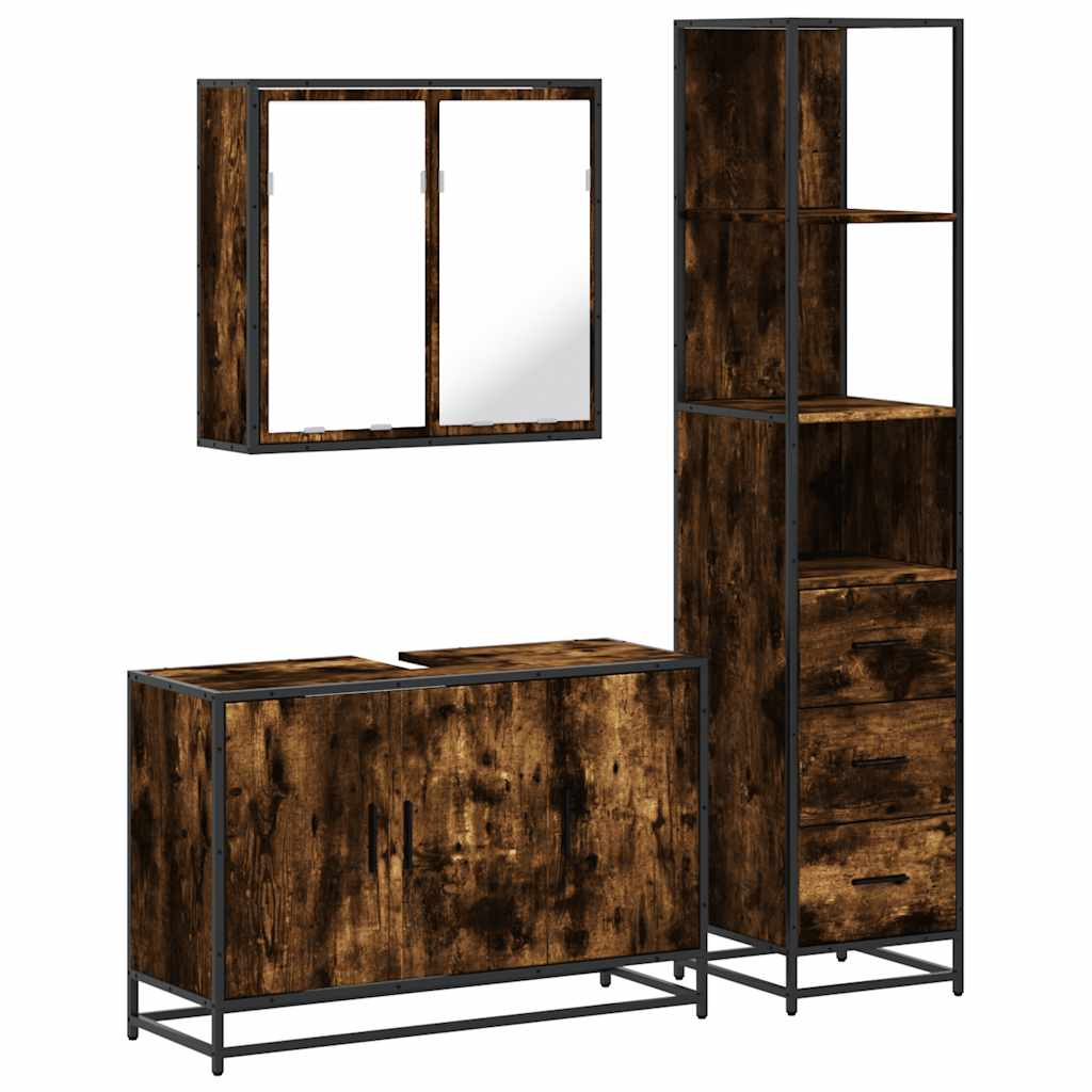 3-delige Badkamermeubelset bewerkt hout gerookt eikenkleurig is nu te koop bij PeponiXL, paradijselijk wonen!