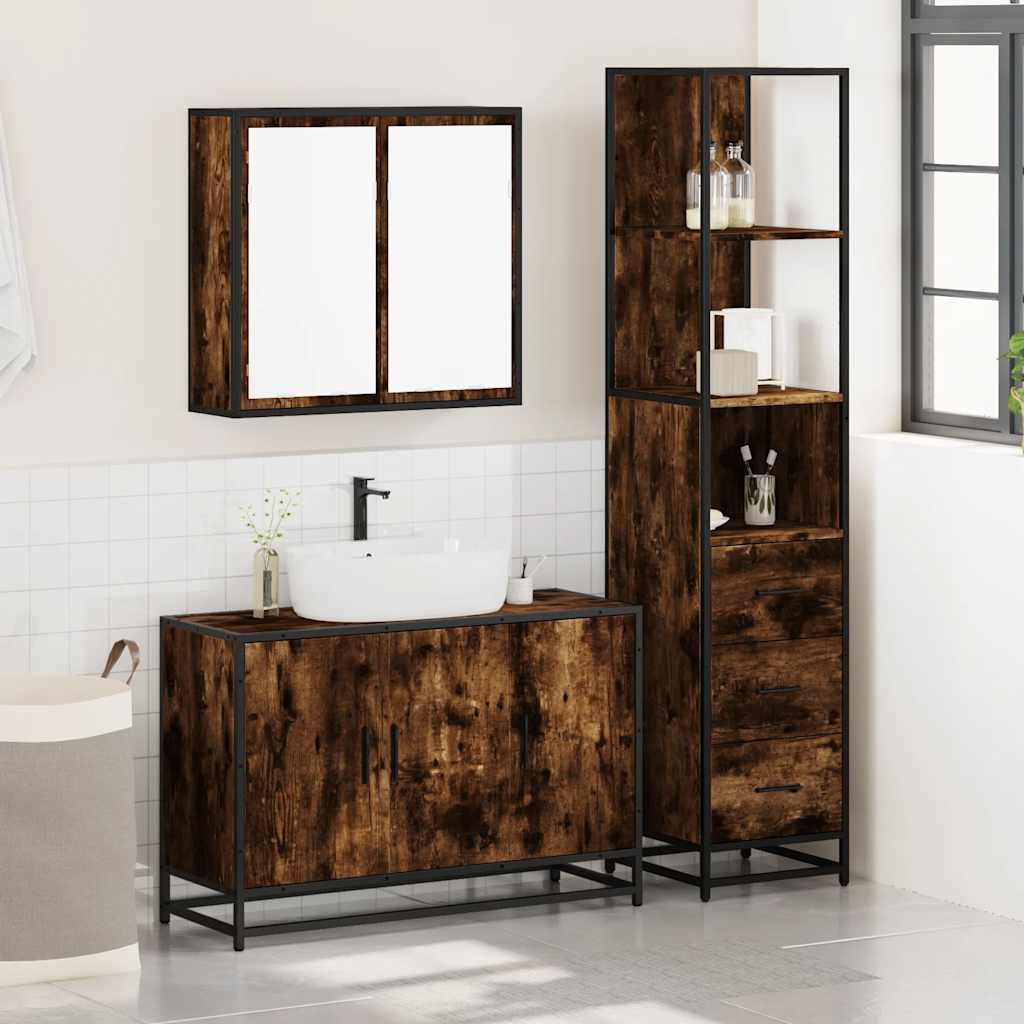 3-delige Badkamermeubelset bewerkt hout gerookt eikenkleurig is nu te koop bij PeponiXL, paradijselijk wonen!
