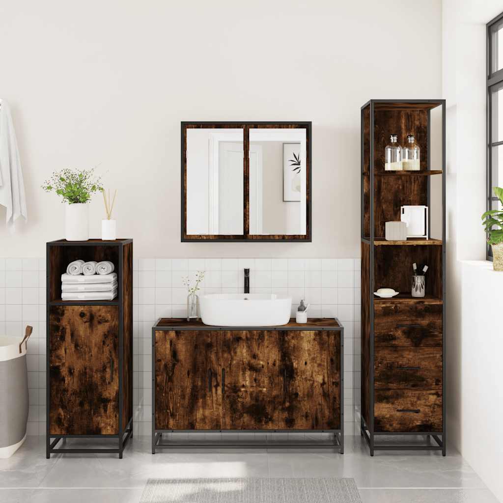 3-delige Badkamermeubelset bewerkt hout gerookt eikenkleurig is nu te koop bij PeponiXL, paradijselijk wonen!