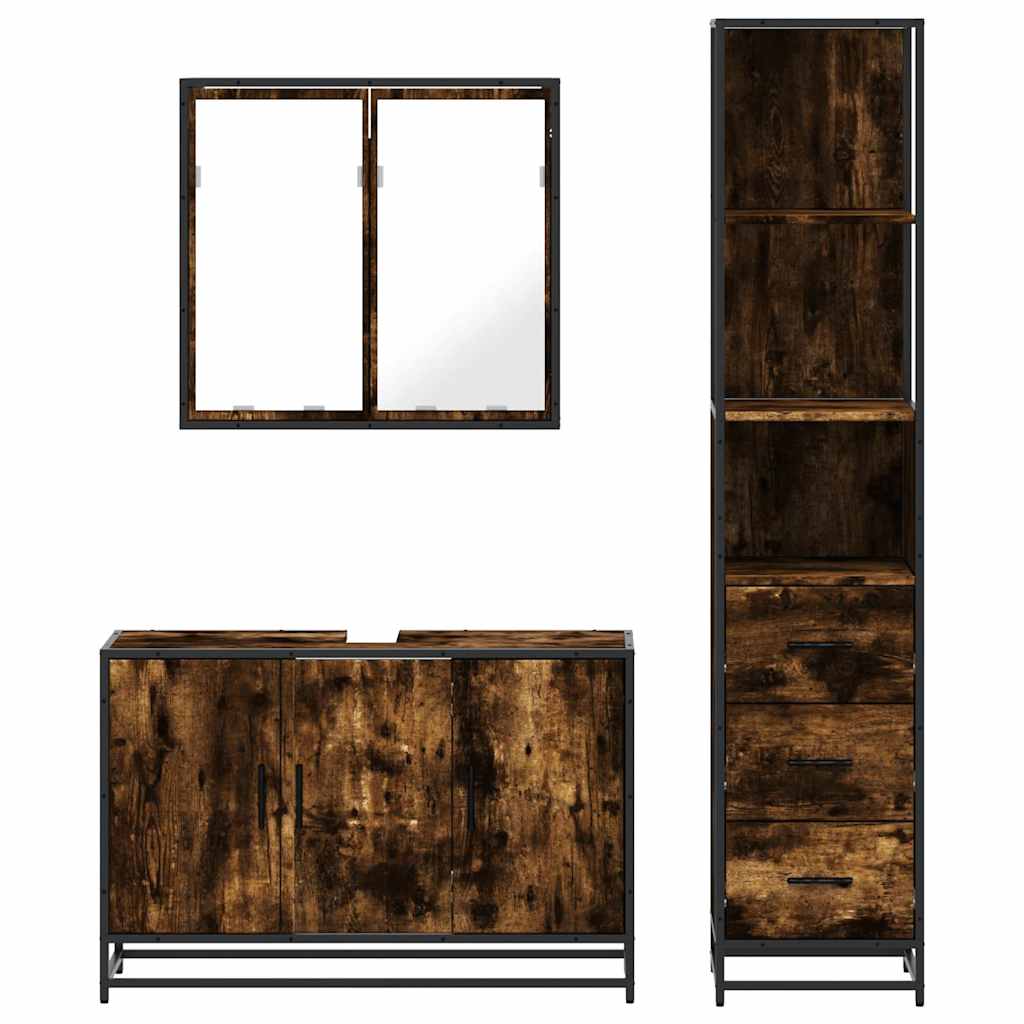 3-delige Badkamermeubelset bewerkt hout gerookt eikenkleurig is nu te koop bij PeponiXL, paradijselijk wonen!