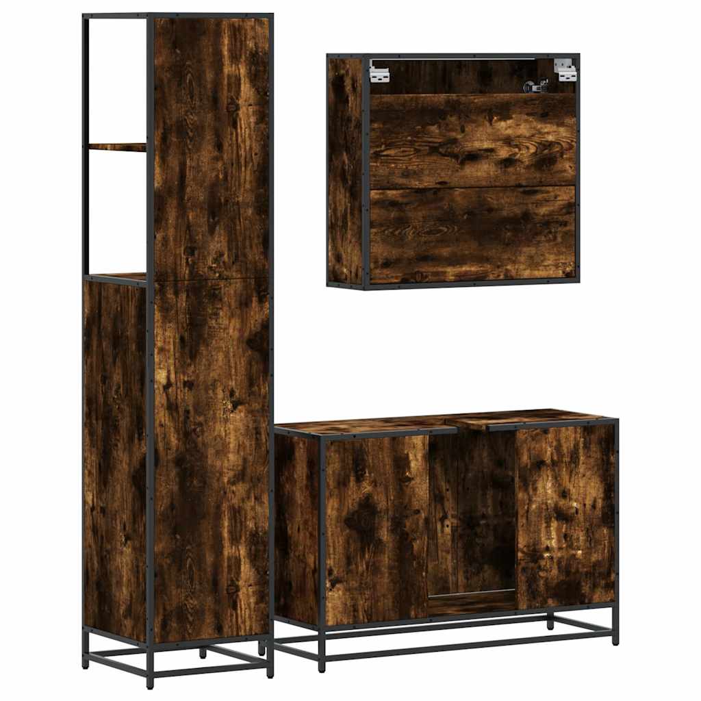 3-delige Badkamermeubelset bewerkt hout gerookt eikenkleurig is nu te koop bij PeponiXL, paradijselijk wonen!