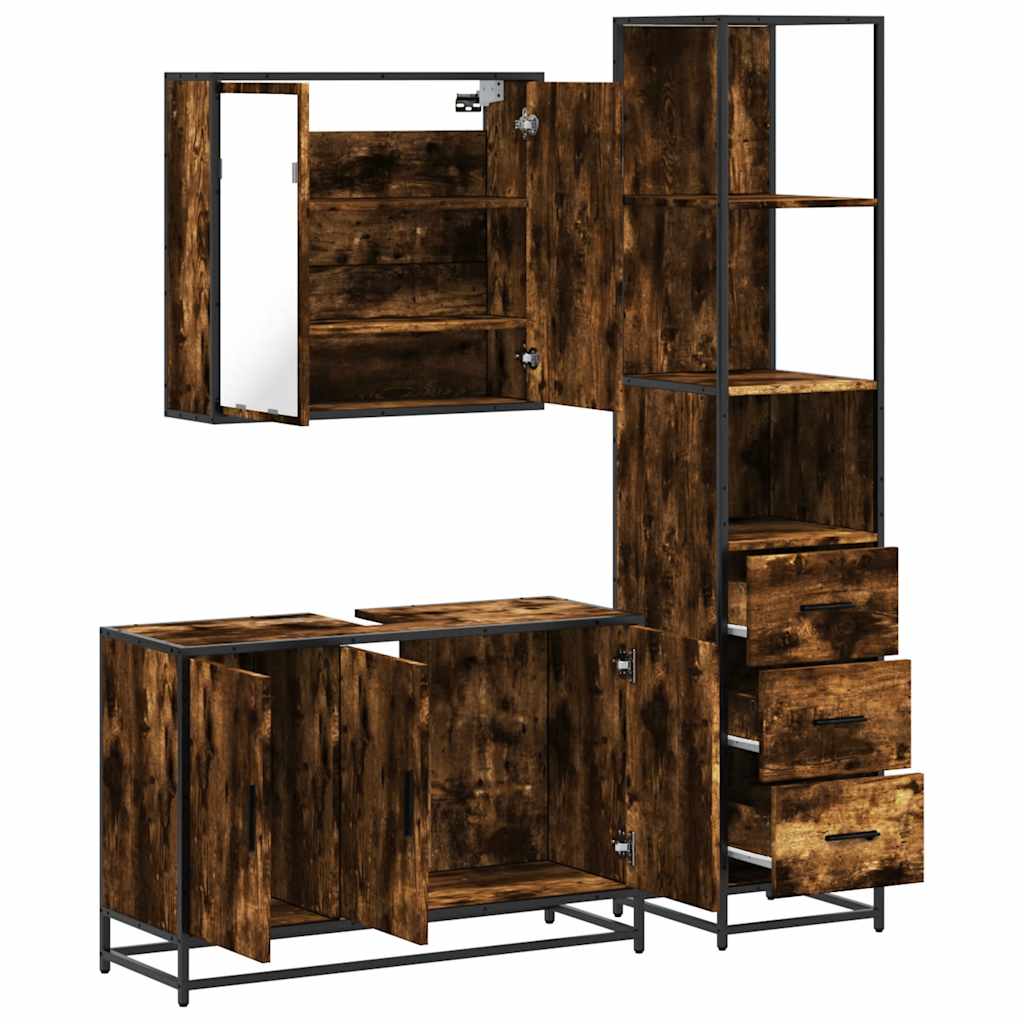 3-delige Badkamermeubelset bewerkt hout gerookt eikenkleurig is nu te koop bij PeponiXL, paradijselijk wonen!