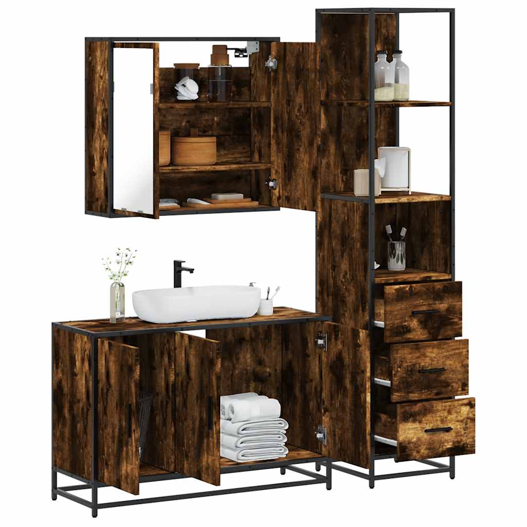 3-delige Badkamermeubelset bewerkt hout gerookt eikenkleurig is nu te koop bij PeponiXL, paradijselijk wonen!