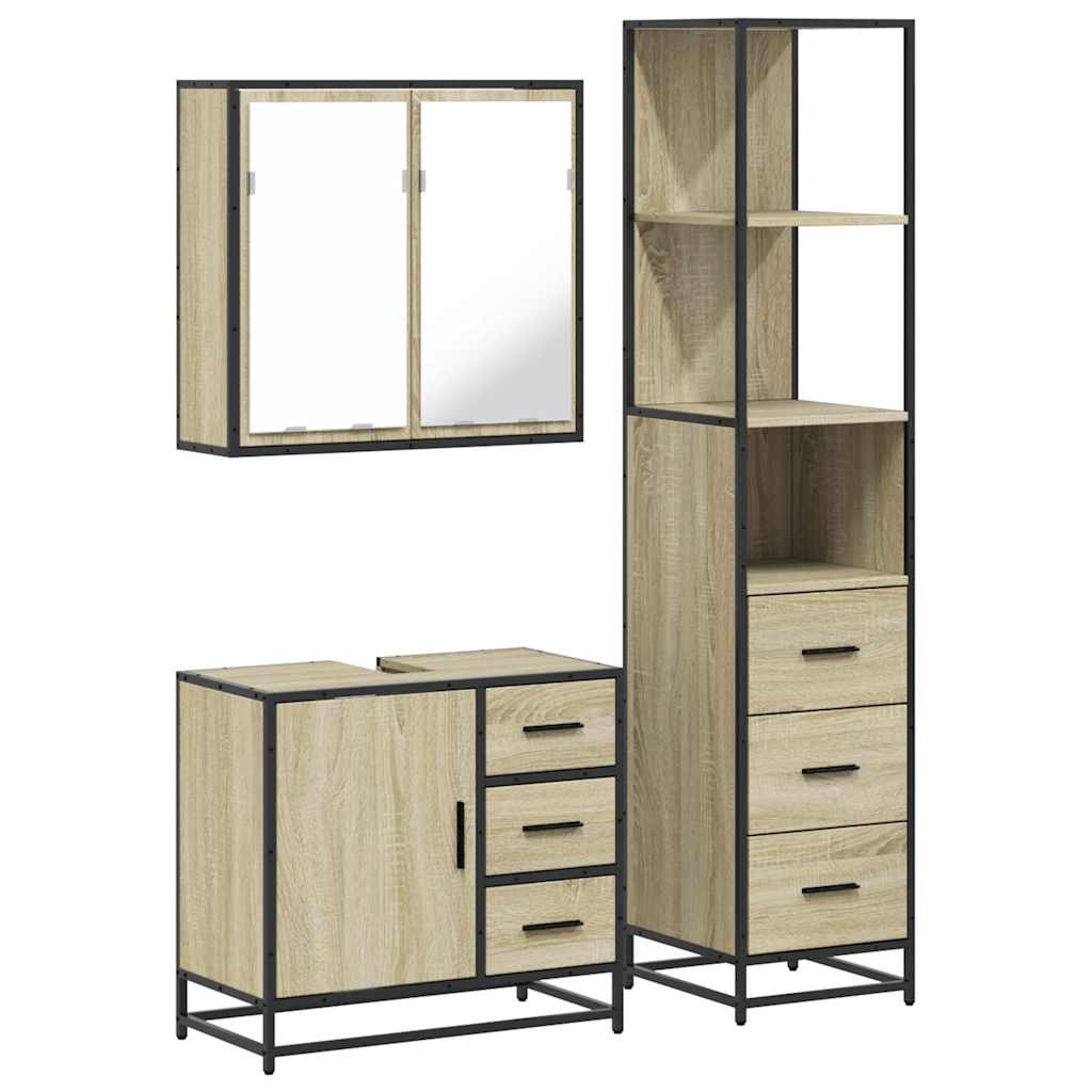 3-delige Badkamermeubelset bewerkt hout sonoma eikenkleurig is nu te koop bij PeponiXL, paradijselijk wonen!