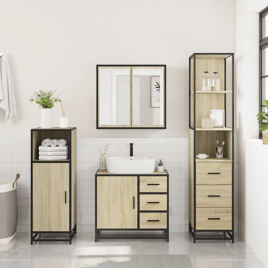 3-delige Badkamermeubelset bewerkt hout sonoma eikenkleurig is nu te koop bij PeponiXL, paradijselijk wonen!