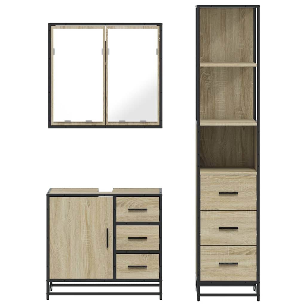 3-delige Badkamermeubelset bewerkt hout sonoma eikenkleurig is nu te koop bij PeponiXL, paradijselijk wonen!