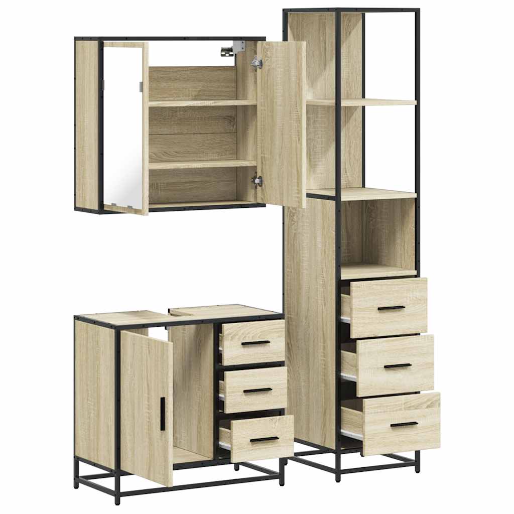 3-delige Badkamermeubelset bewerkt hout sonoma eikenkleurig is nu te koop bij PeponiXL, paradijselijk wonen!