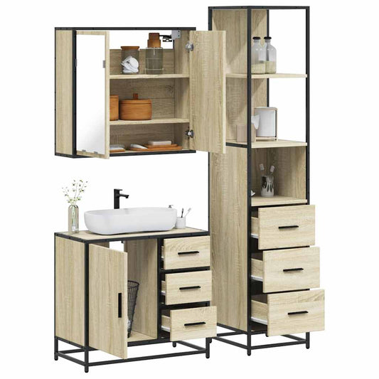 3-delige Badkamermeubelset bewerkt hout sonoma eikenkleurig is nu te koop bij PeponiXL, paradijselijk wonen!
