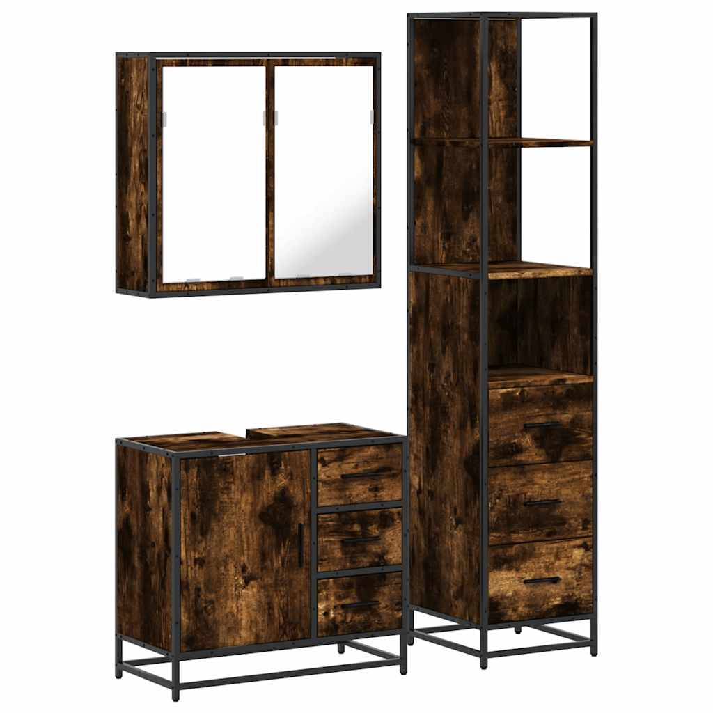 3-delige Badkamermeubelset bewerkt hout gerookt eikenkleurig is nu te koop bij PeponiXL, paradijselijk wonen!