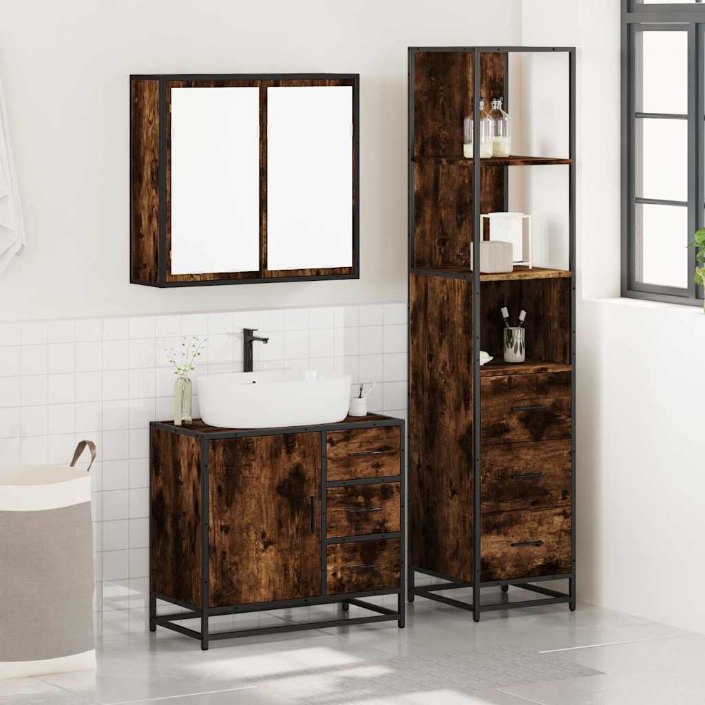 3-delige Badkamermeubelset bewerkt hout gerookt eikenkleurig is nu te koop bij PeponiXL, paradijselijk wonen!