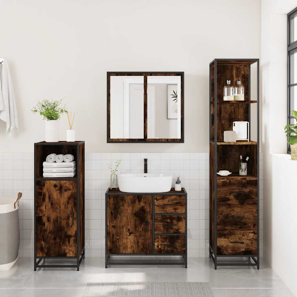 3-delige Badkamermeubelset bewerkt hout gerookt eikenkleurig is nu te koop bij PeponiXL, paradijselijk wonen!