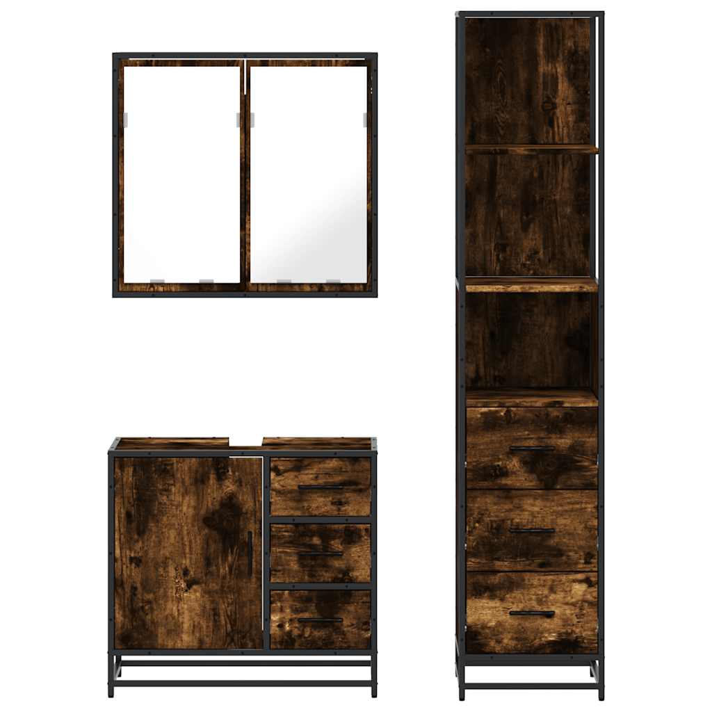 3-delige Badkamermeubelset bewerkt hout gerookt eikenkleurig is nu te koop bij PeponiXL, paradijselijk wonen!