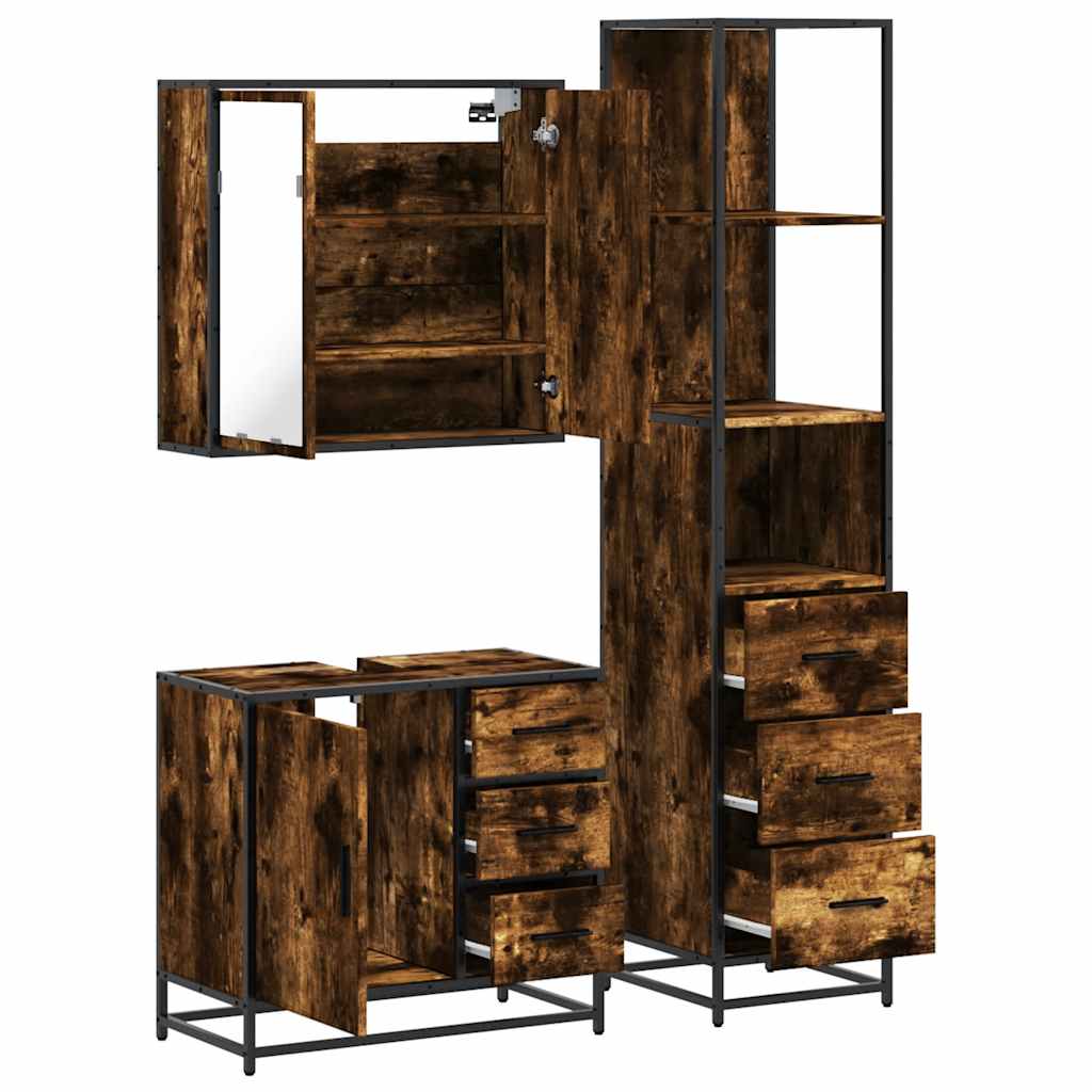 3-delige Badkamermeubelset bewerkt hout gerookt eikenkleurig is nu te koop bij PeponiXL, paradijselijk wonen!