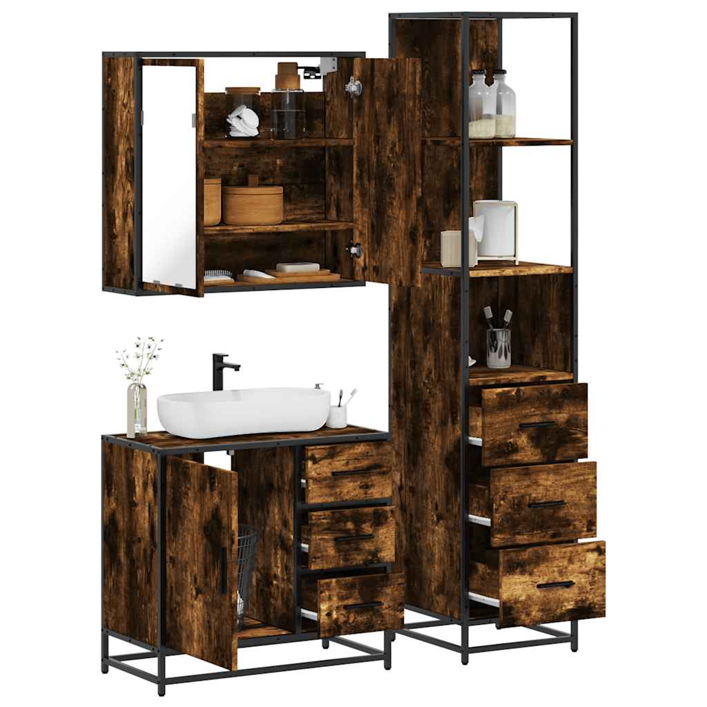 3-delige Badkamermeubelset bewerkt hout gerookt eikenkleurig is nu te koop bij PeponiXL, paradijselijk wonen!