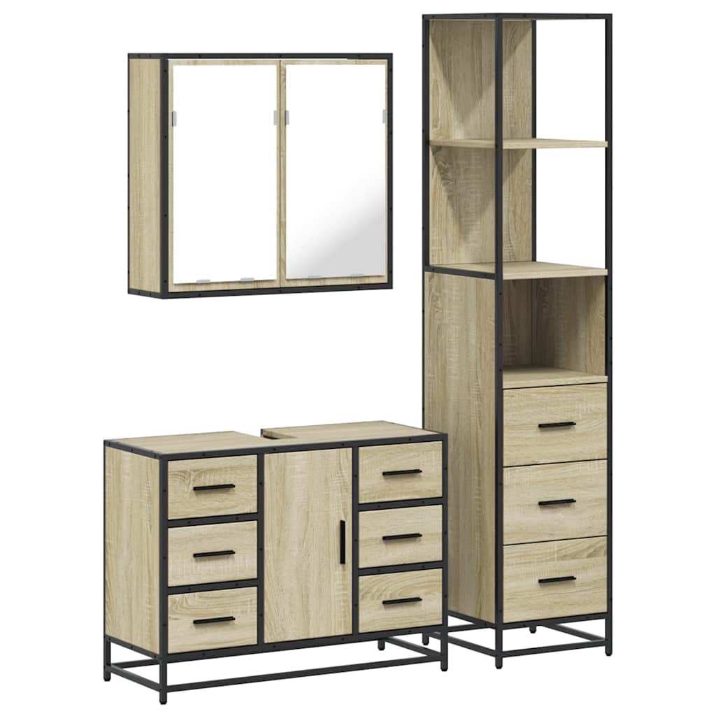 3-delige Badkamermeubelset bewerkt hout sonoma eikenkleurig is nu te koop bij PeponiXL, paradijselijk wonen!