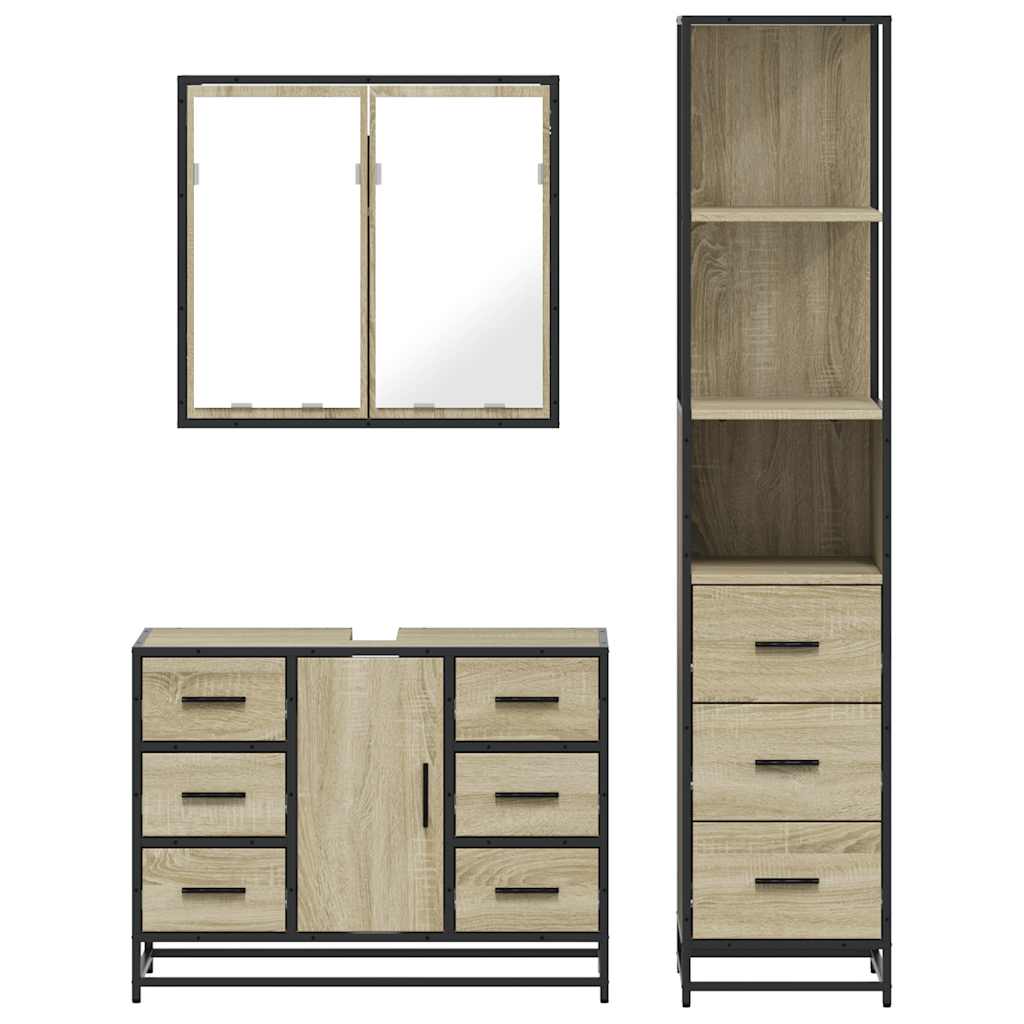 3-delige Badkamermeubelset bewerkt hout sonoma eikenkleurig is nu te koop bij PeponiXL, paradijselijk wonen!
