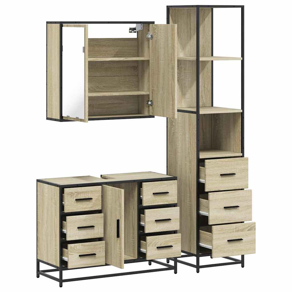 3-delige Badkamermeubelset bewerkt hout sonoma eikenkleurig is nu te koop bij PeponiXL, paradijselijk wonen!