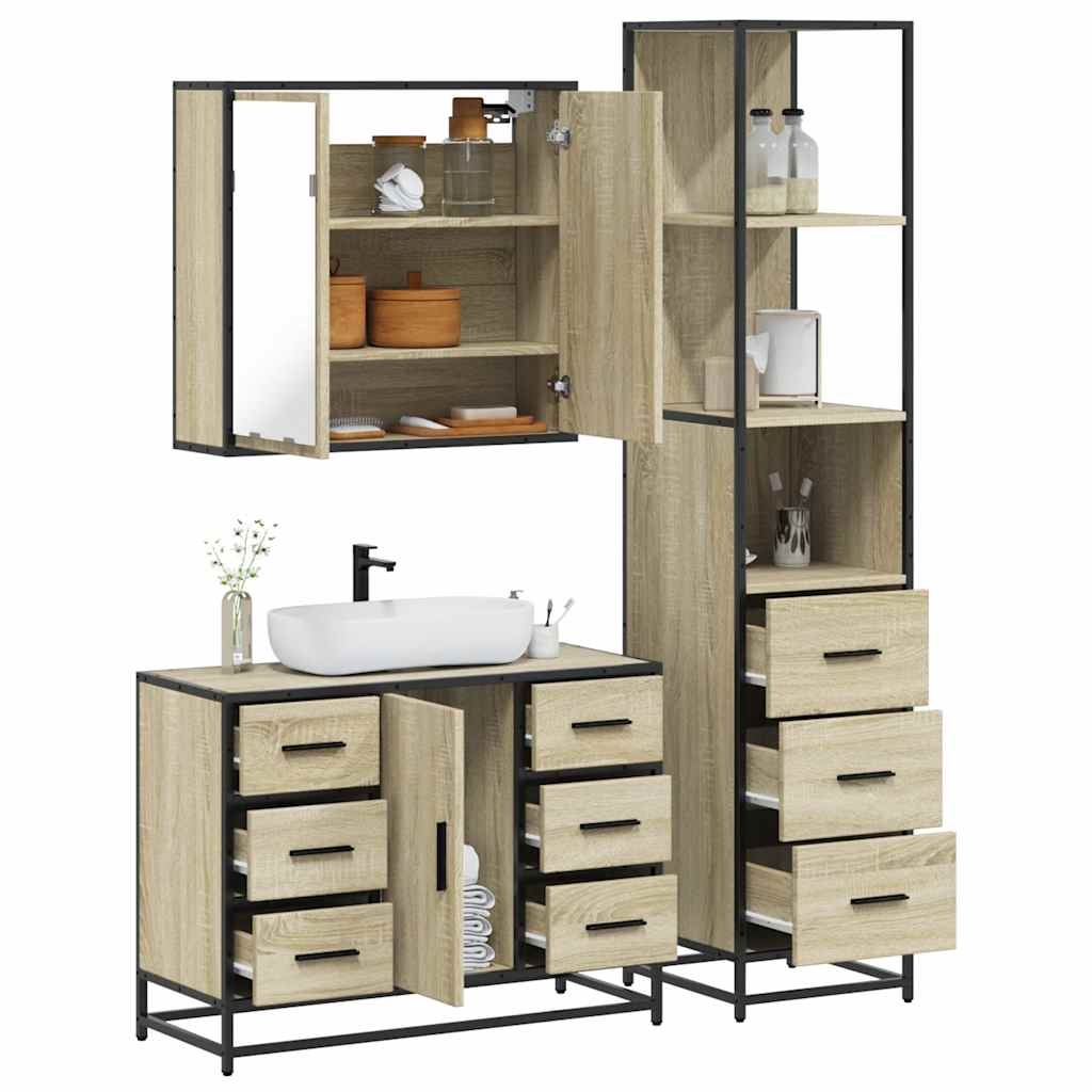 3-delige Badkamermeubelset bewerkt hout sonoma eikenkleurig is nu te koop bij PeponiXL, paradijselijk wonen!