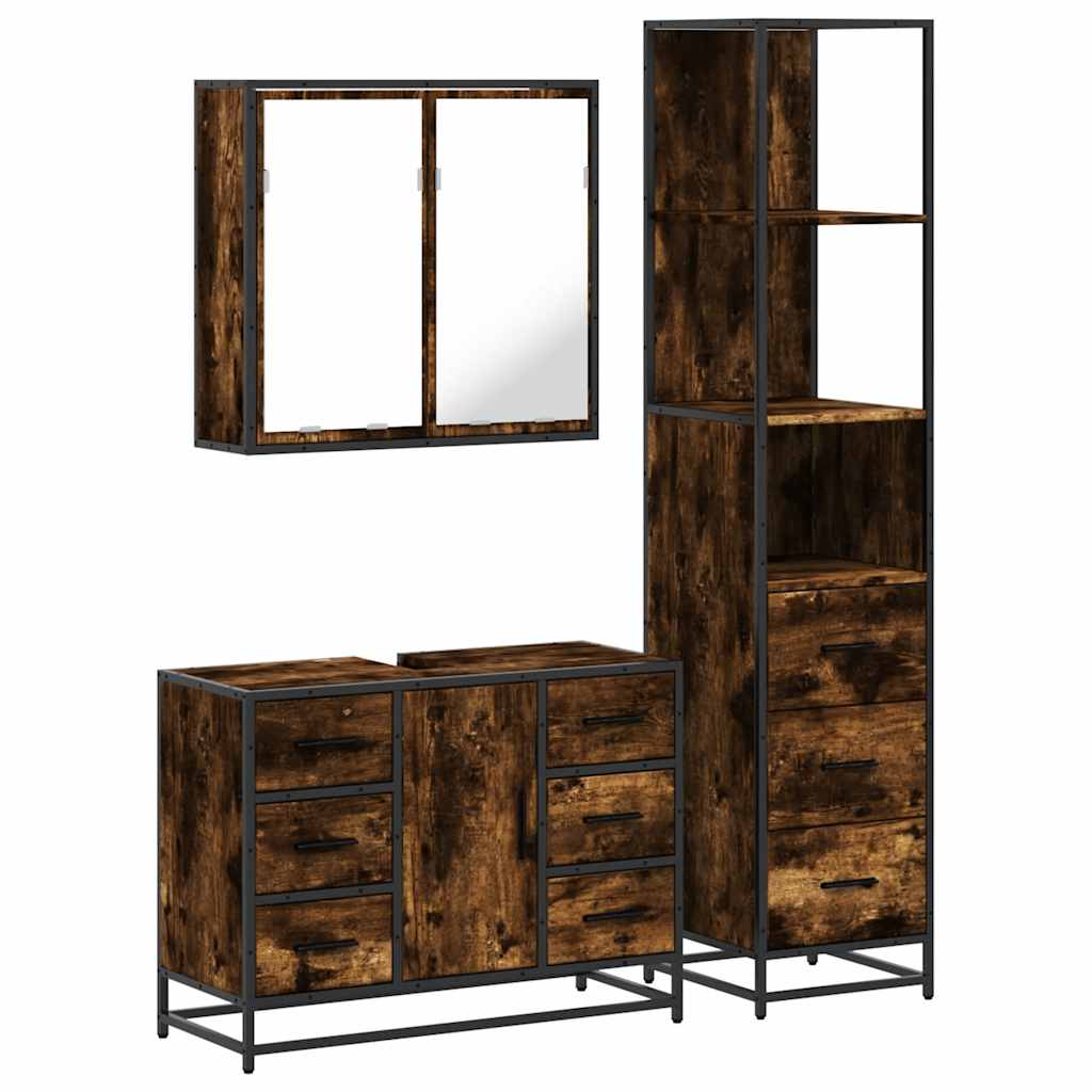 3-delige Badkamermeubelset bewerkt hout gerookt eikenkleurig is nu te koop bij PeponiXL, paradijselijk wonen!