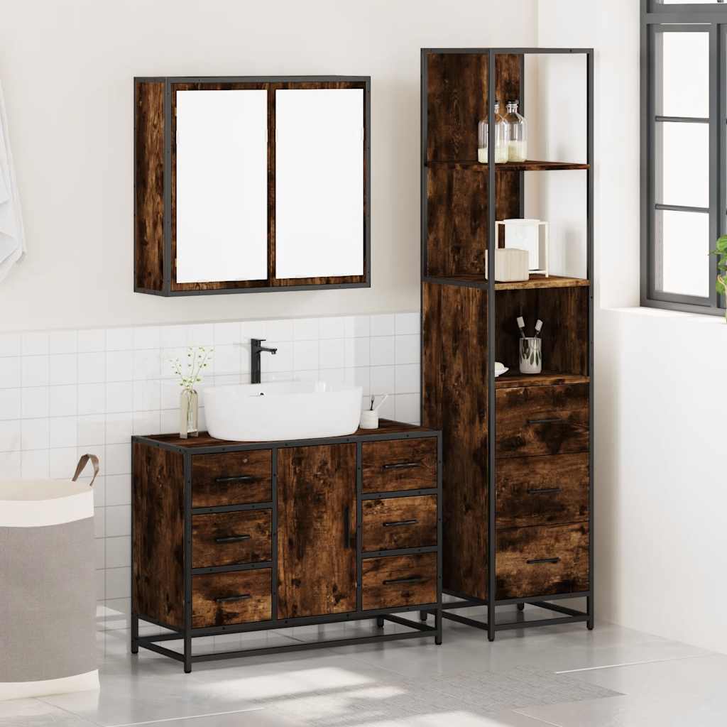 3-delige Badkamermeubelset bewerkt hout gerookt eikenkleurig is nu te koop bij PeponiXL, paradijselijk wonen!