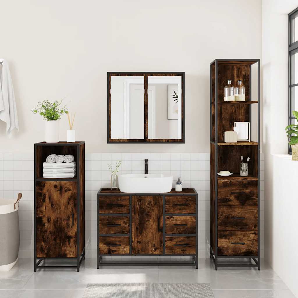 3-delige Badkamermeubelset bewerkt hout gerookt eikenkleurig is nu te koop bij PeponiXL, paradijselijk wonen!