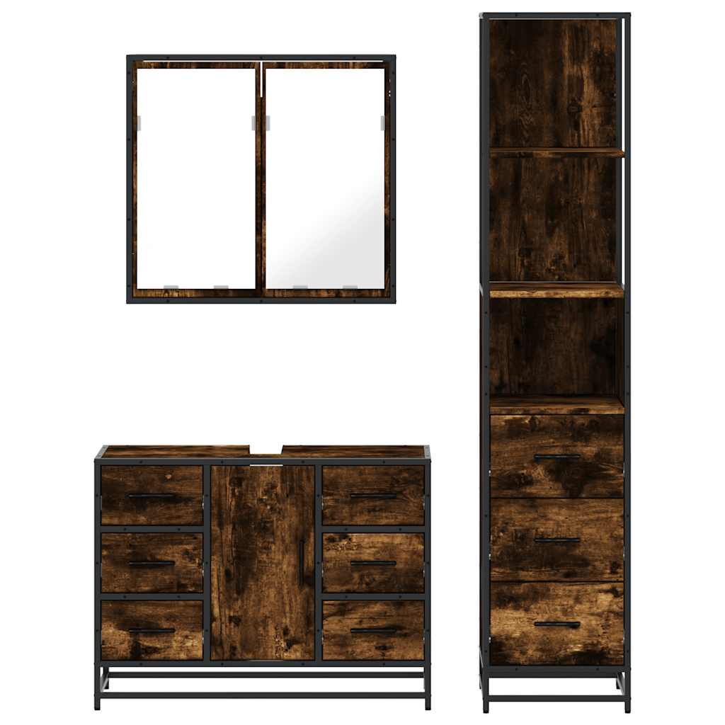 3-delige Badkamermeubelset bewerkt hout gerookt eikenkleurig is nu te koop bij PeponiXL, paradijselijk wonen!