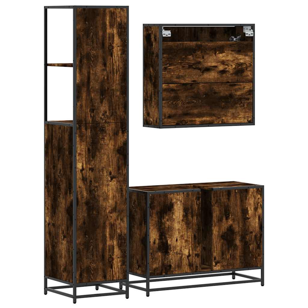 3-delige Badkamermeubelset bewerkt hout gerookt eikenkleurig is nu te koop bij PeponiXL, paradijselijk wonen!
