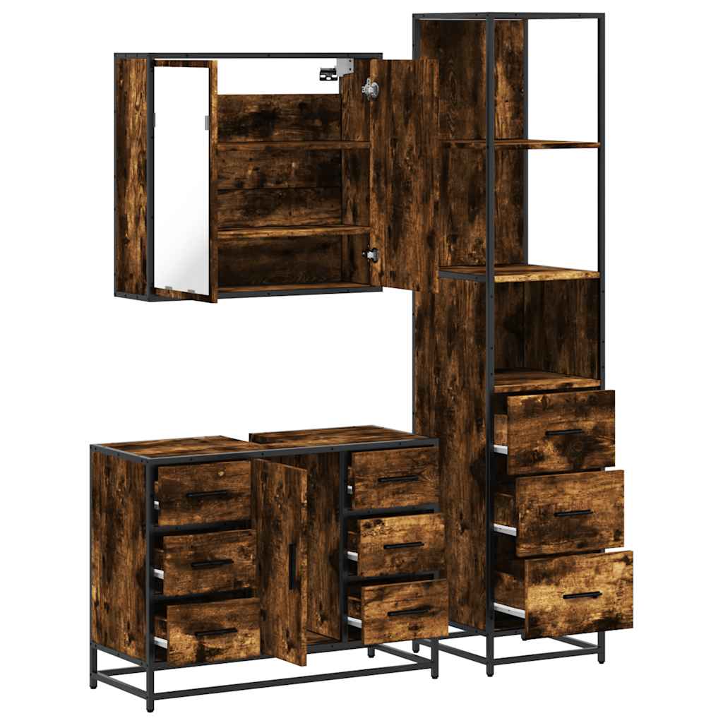 3-delige Badkamermeubelset bewerkt hout gerookt eikenkleurig is nu te koop bij PeponiXL, paradijselijk wonen!
