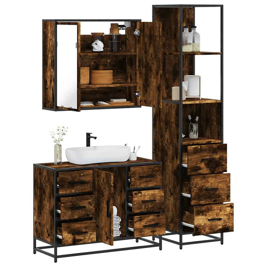 3-delige Badkamermeubelset bewerkt hout gerookt eikenkleurig is nu te koop bij PeponiXL, paradijselijk wonen!