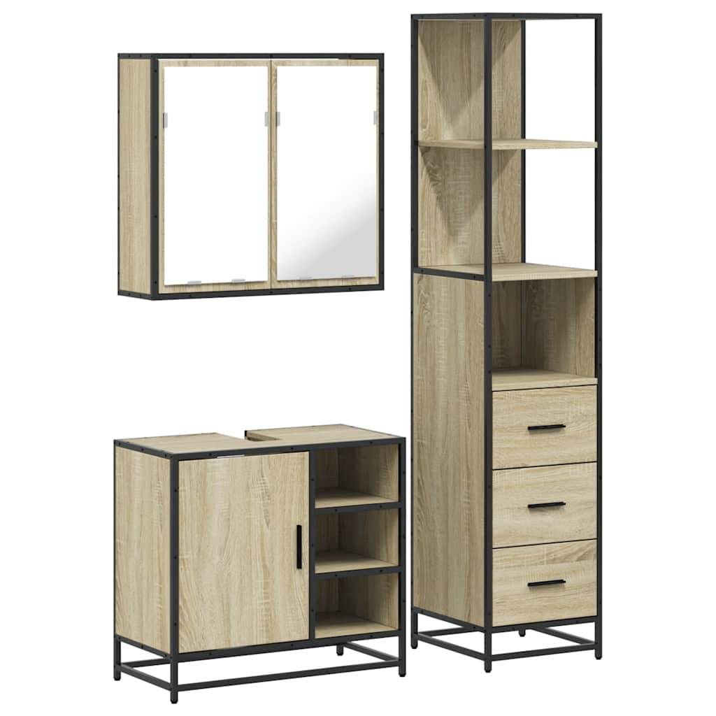 3-delige Badkamermeubelset bewerkt hout sonoma eikenkleurig is nu te koop bij PeponiXL, paradijselijk wonen!