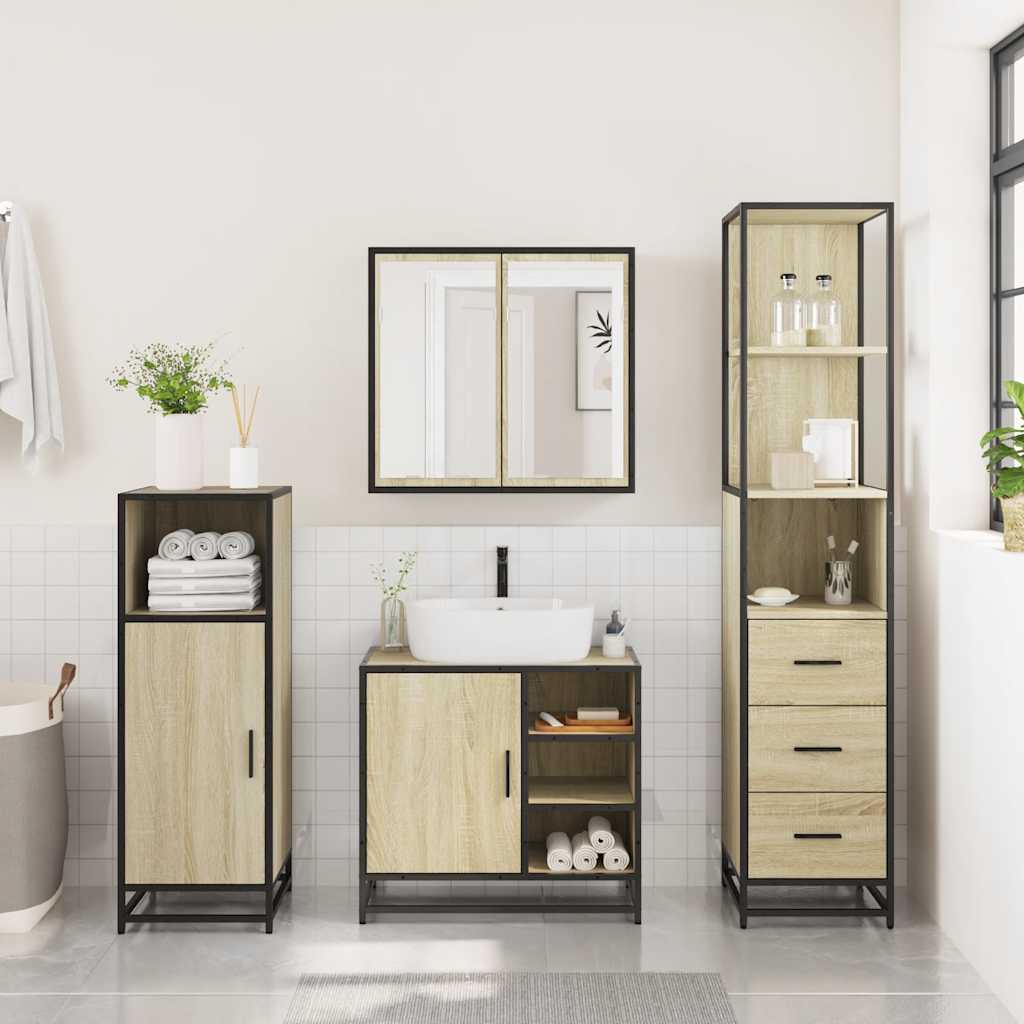 3-delige Badkamermeubelset bewerkt hout sonoma eikenkleurig is nu te koop bij PeponiXL, paradijselijk wonen!