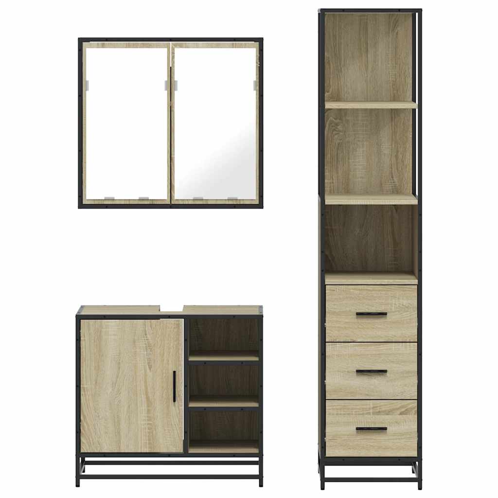 3-delige Badkamermeubelset bewerkt hout sonoma eikenkleurig is nu te koop bij PeponiXL, paradijselijk wonen!