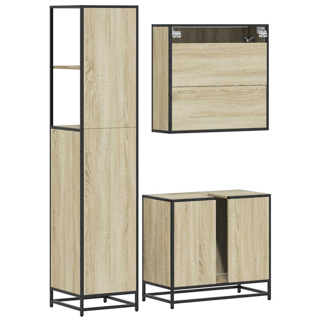 3-delige Badkamermeubelset bewerkt hout sonoma eikenkleurig is nu te koop bij PeponiXL, paradijselijk wonen!