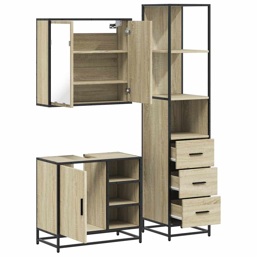 3-delige Badkamermeubelset bewerkt hout sonoma eikenkleurig is nu te koop bij PeponiXL, paradijselijk wonen!