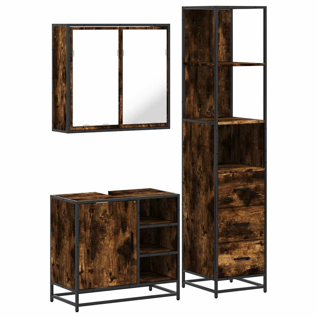 3-delige Badkamermeubelset bewerkt hout gerookt eikenkleurig is nu te koop bij PeponiXL, paradijselijk wonen!
