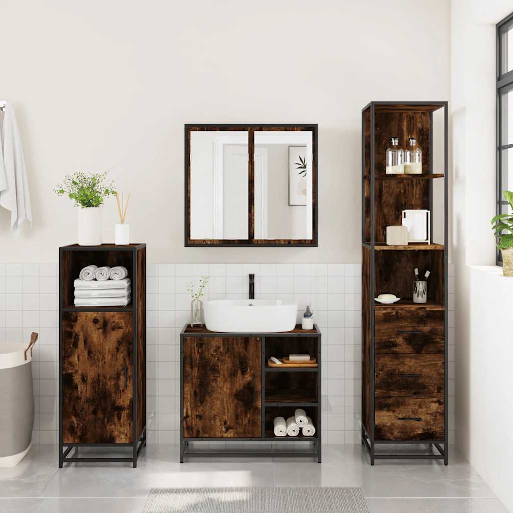 3-delige Badkamermeubelset bewerkt hout gerookt eikenkleurig is nu te koop bij PeponiXL, paradijselijk wonen!
