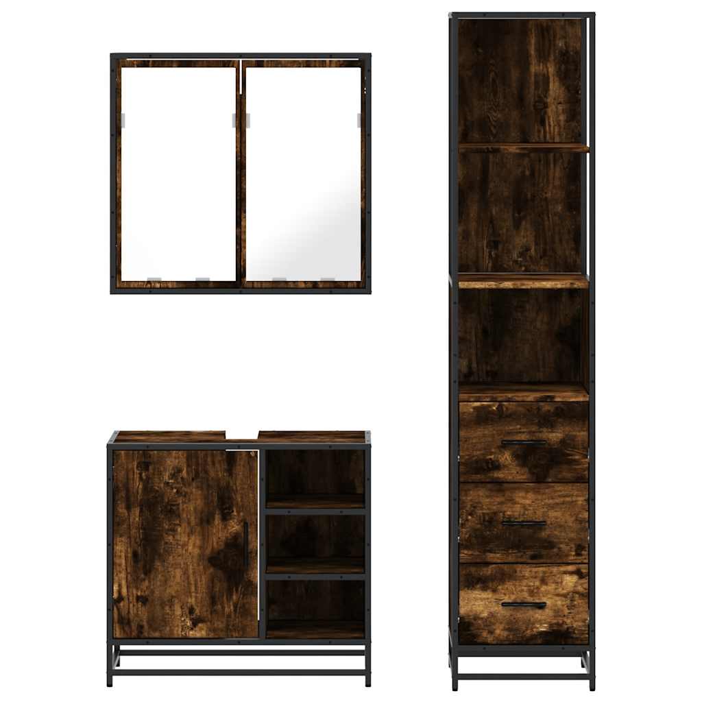 3-delige Badkamermeubelset bewerkt hout gerookt eikenkleurig is nu te koop bij PeponiXL, paradijselijk wonen!