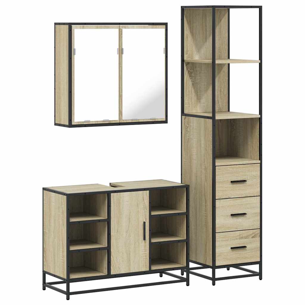 3-delige Badkamermeubelset bewerkt hout sonoma eikenkleurig is nu te koop bij PeponiXL, paradijselijk wonen!