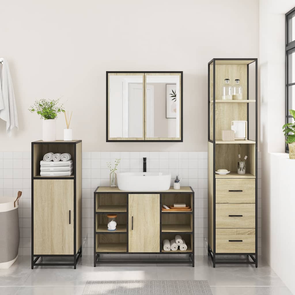 3-delige Badkamermeubelset bewerkt hout sonoma eikenkleurig is nu te koop bij PeponiXL, paradijselijk wonen!