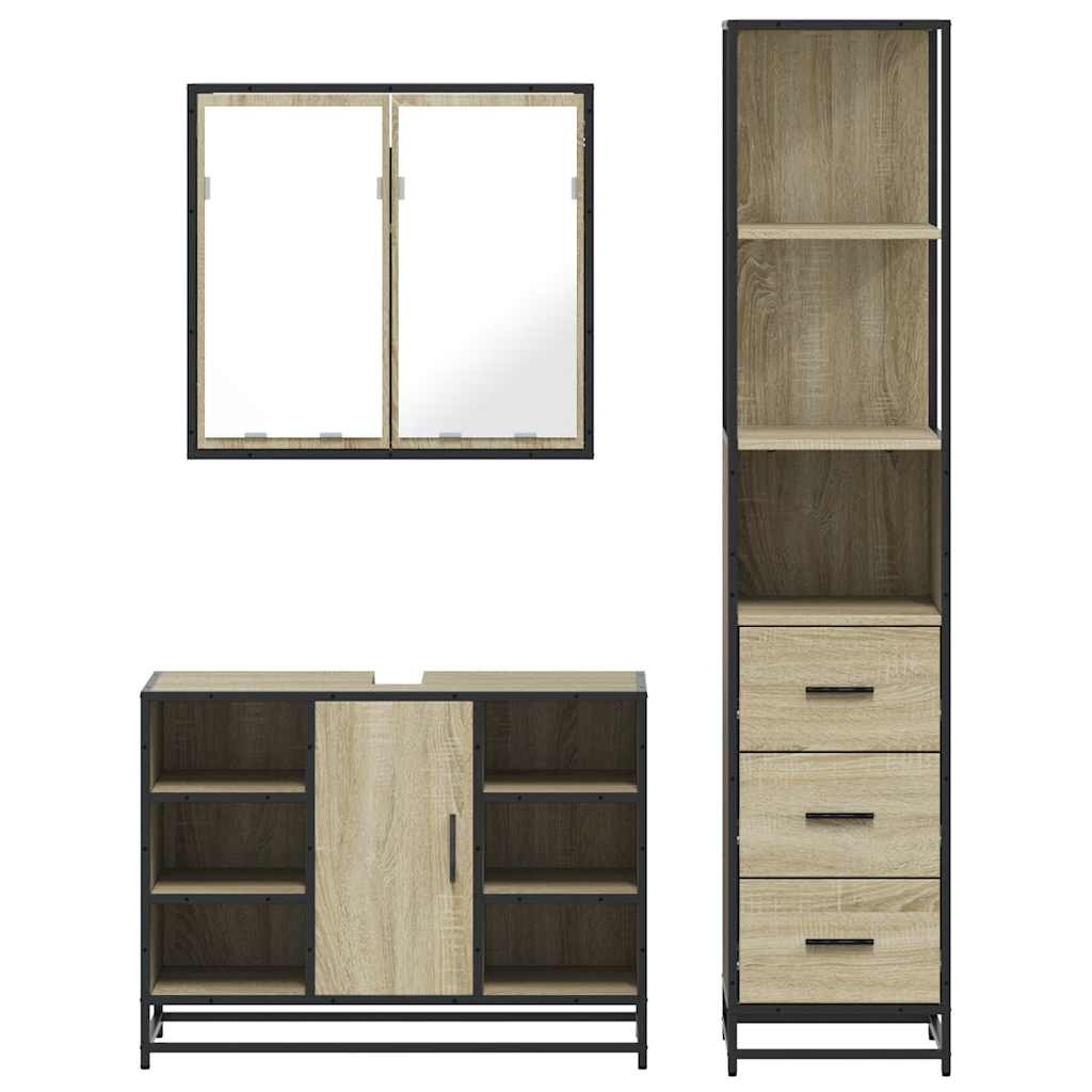 3-delige Badkamermeubelset bewerkt hout sonoma eikenkleurig is nu te koop bij PeponiXL, paradijselijk wonen!