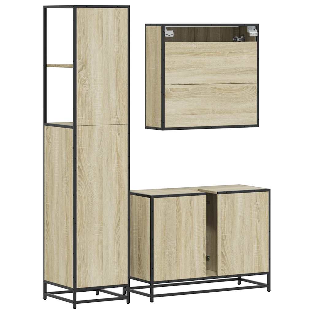 3-delige Badkamermeubelset bewerkt hout sonoma eikenkleurig is nu te koop bij PeponiXL, paradijselijk wonen!