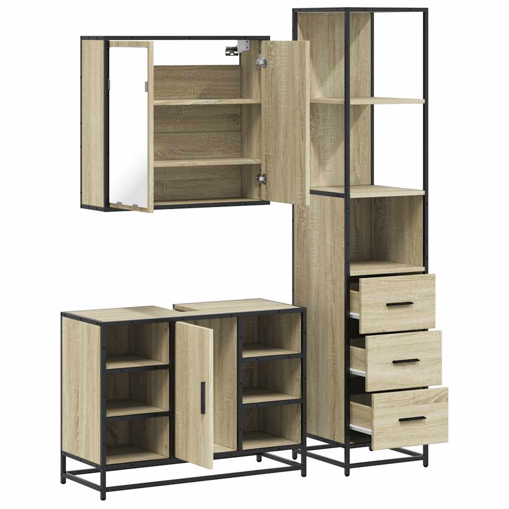 3-delige Badkamermeubelset bewerkt hout sonoma eikenkleurig is nu te koop bij PeponiXL, paradijselijk wonen!