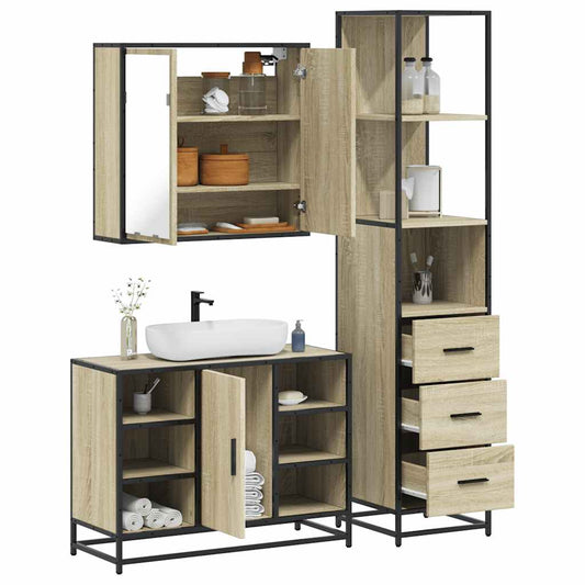 3-delige Badkamermeubelset bewerkt hout sonoma eikenkleurig is nu te koop bij PeponiXL, paradijselijk wonen!