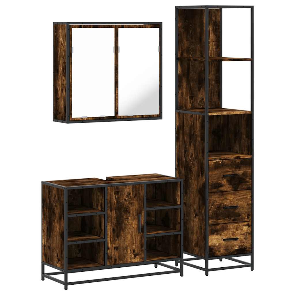 3-delige Badkamermeubelset bewerkt hout gerookt eikenkleurig is nu te koop bij PeponiXL, paradijselijk wonen!