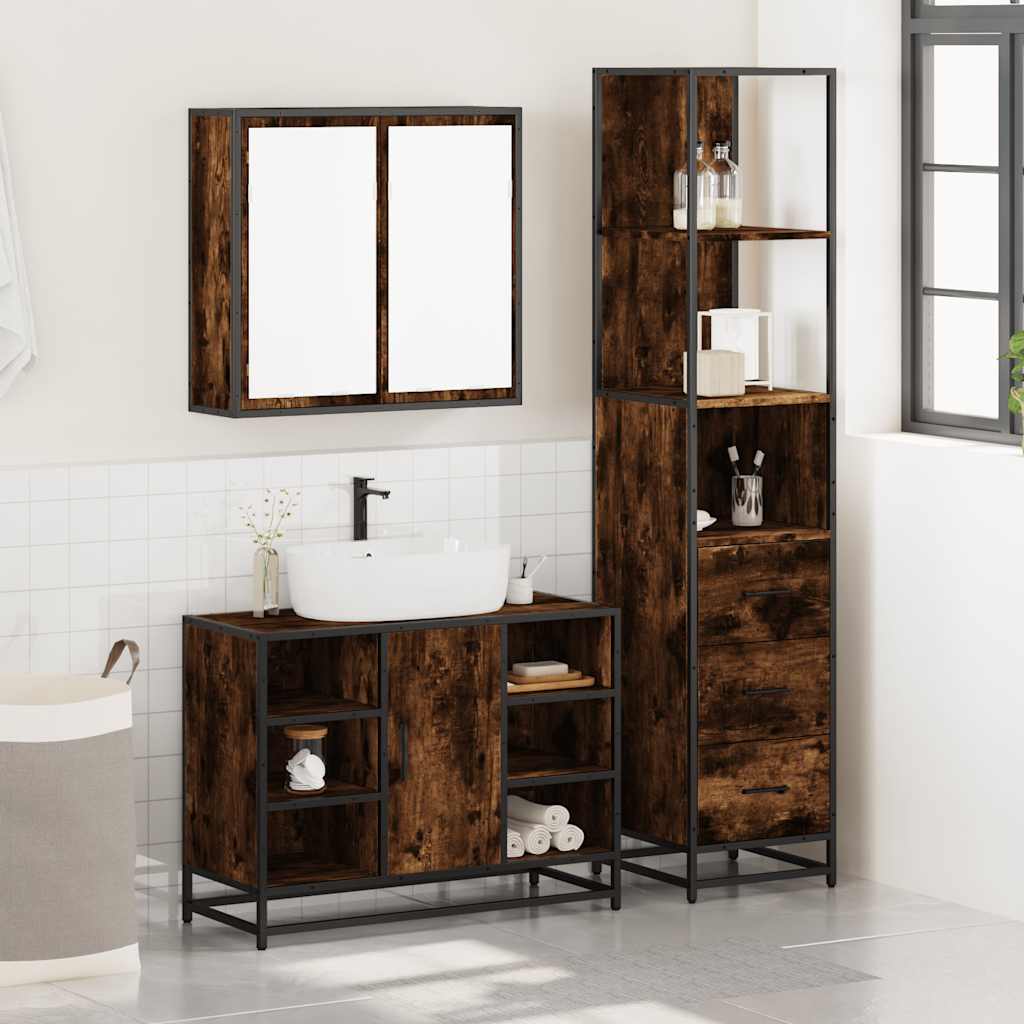 3-delige Badkamermeubelset bewerkt hout gerookt eikenkleurig is nu te koop bij PeponiXL, paradijselijk wonen!