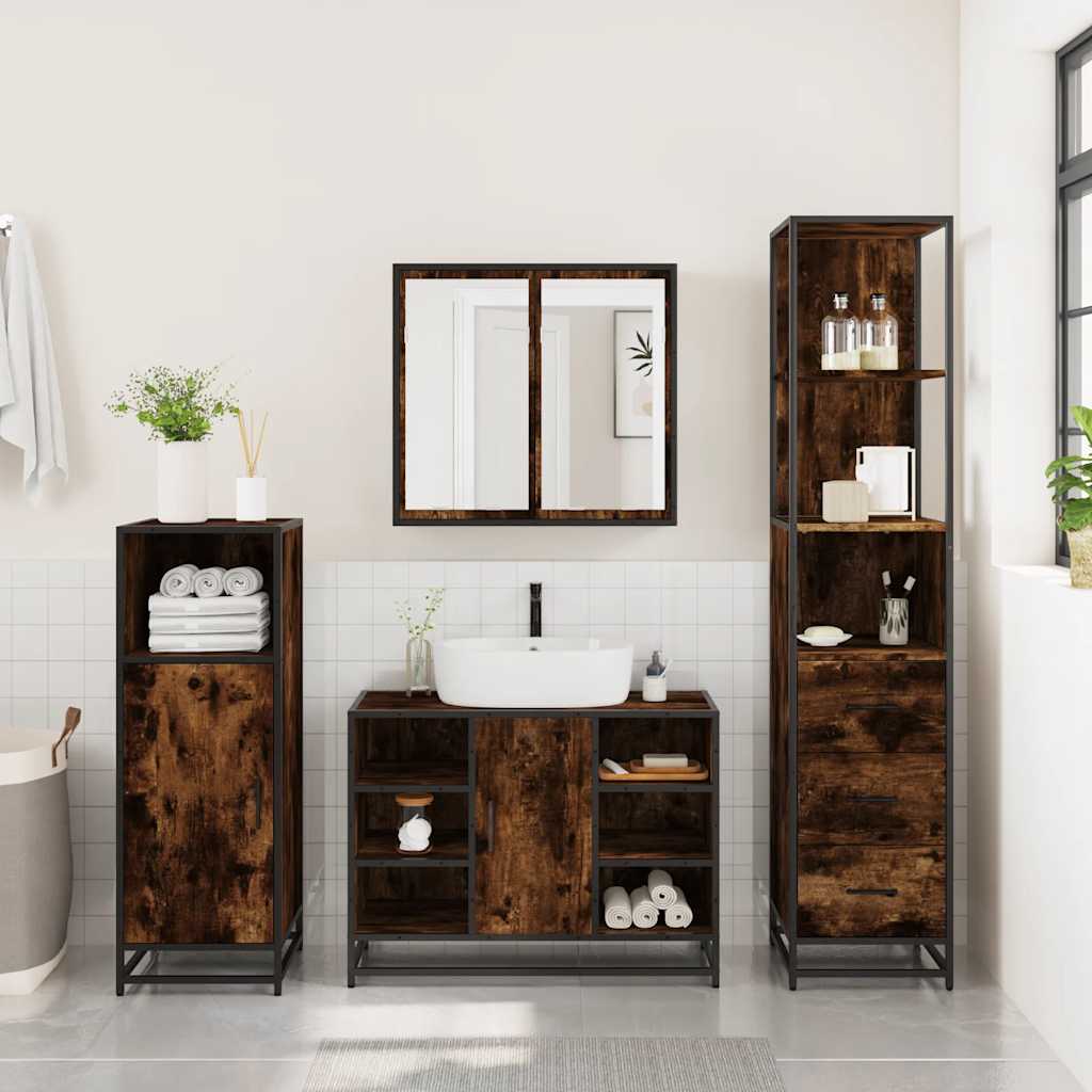 3-delige Badkamermeubelset bewerkt hout gerookt eikenkleurig is nu te koop bij PeponiXL, paradijselijk wonen!